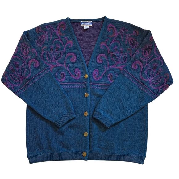 Pendleton Sweater Womens Size Large Blue Cardigan Wool Button Front Made in USA - Picture 1 of 8